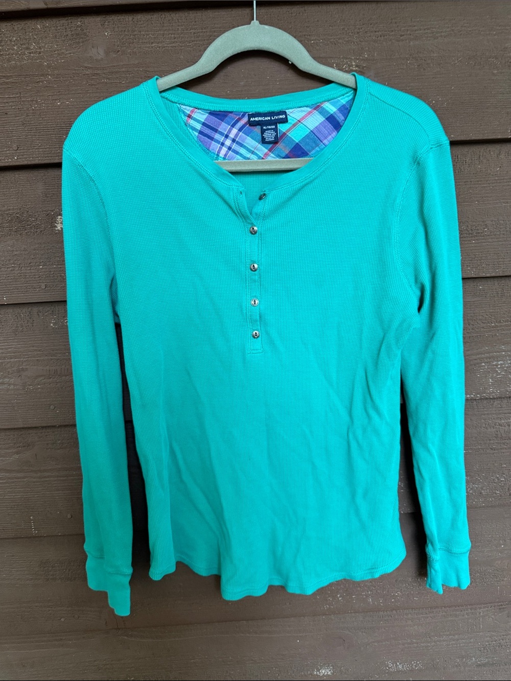 American Living Teal Long-Sleeve Waffle Henley size XL
